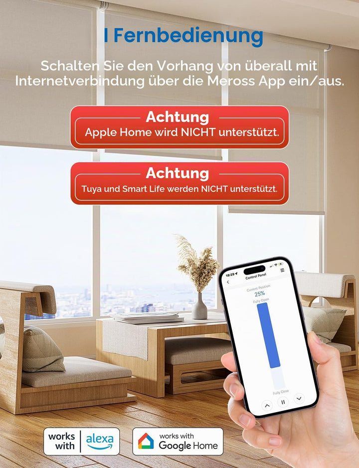 Meross Alexa Rolladen Zeitschaltuhr, meross WLAN Rolladenschalter, Smart LED Jalousien Schalter benö