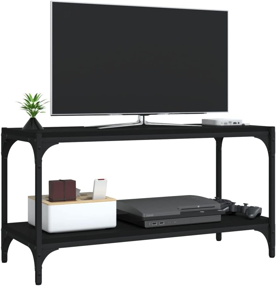homiuse TV-Schrank Schwarz 80x33x41 cm Holzwerkstoff und Stahl TV Board Fernsehschrank Fernsehtisch