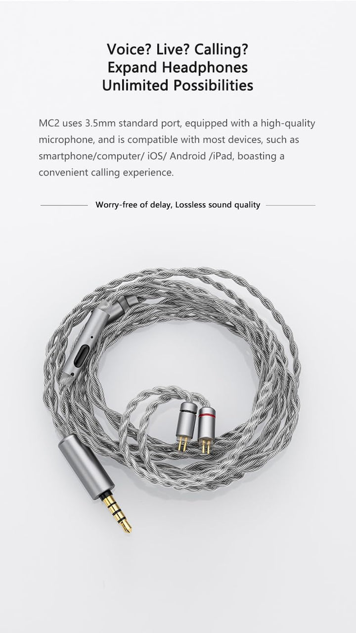 Moondrop MC2 Mikrofon-Upgrade-Kabel, 3,5 mm, 0,78 mm, 2-polig, Upgrade-Kabel für Kopfhörer