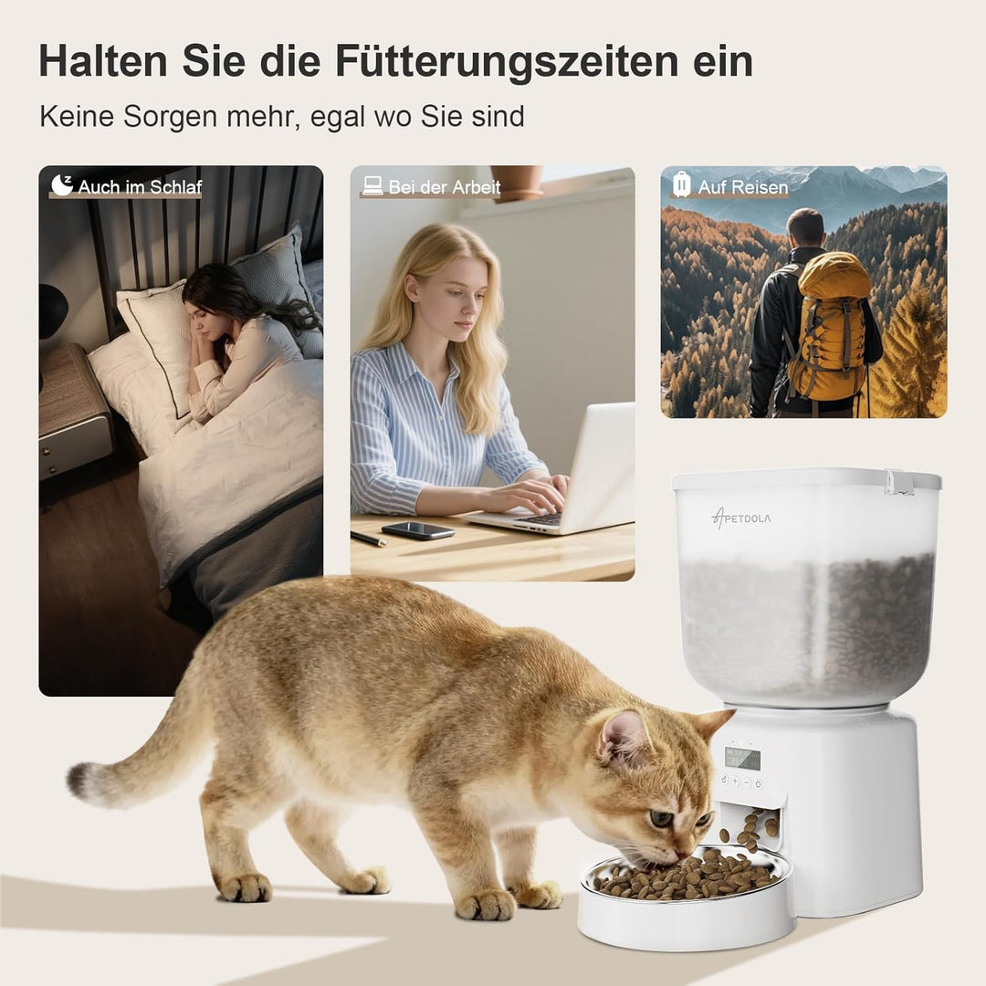 Automatischer Futterspender für Hunde, 5 l, zeitgesteuert, programmierbar, 1–6 Mahlzeiten für Katzen