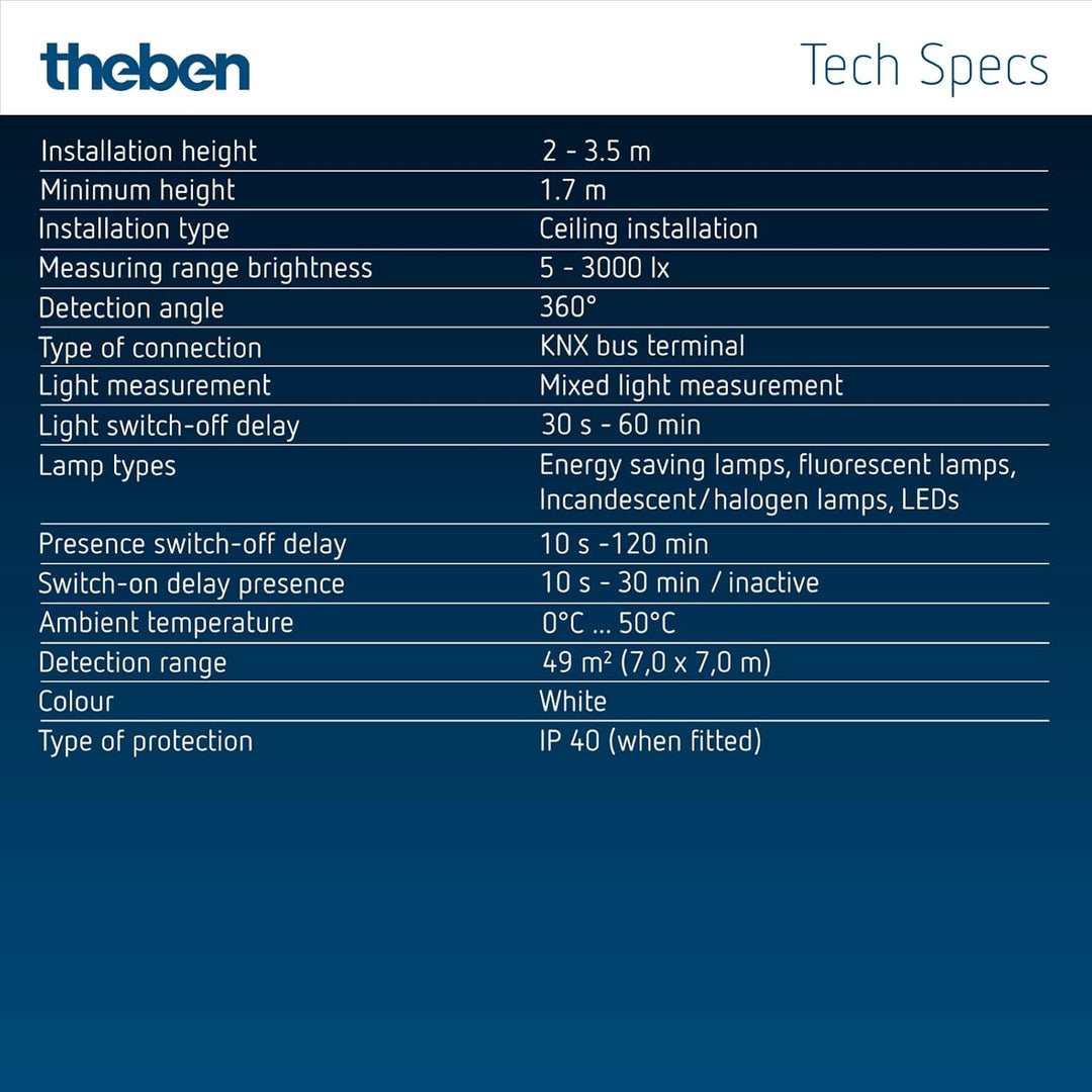 Theben 2079500 thePrema S360 KNX UP WH – KNX - Präsenzmelder Passiv-Infrarot – PIR – 360°, THEPREMA