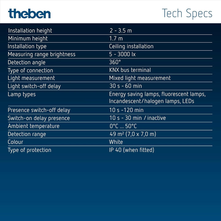 Theben 2079500 thePrema S360 KNX UP WH – KNX - Präsenzmelder Passiv-Infrarot – PIR – 360°, THEPREMA