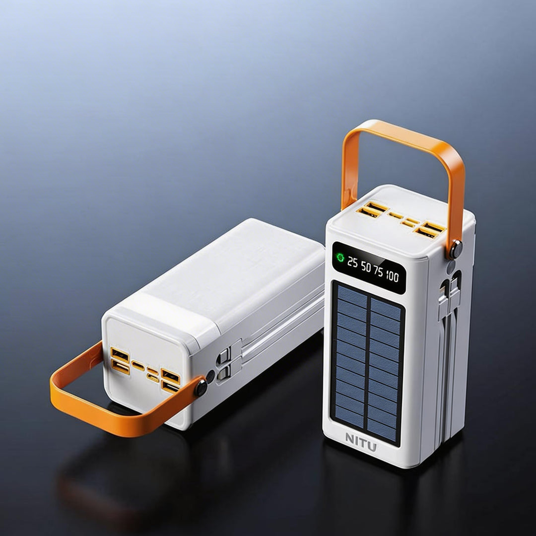 ZMC Solar Powerbank 50000-100000mAh, 22.5W PD Schnellladung, 4 Ausgänge, LED Lampe, 3-in-1 Kabel, fü