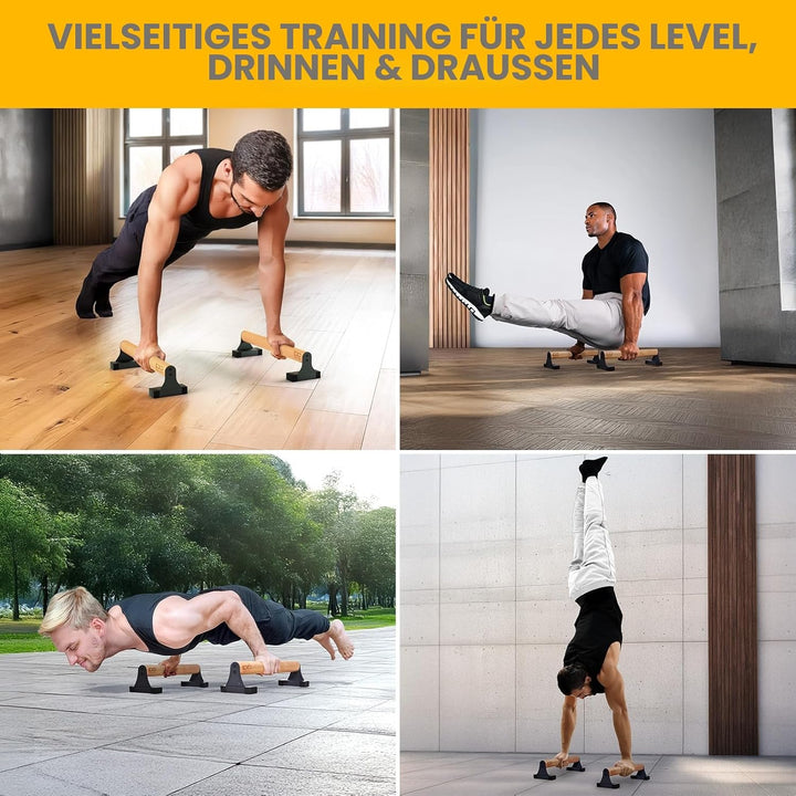 Double Circle Parallettes Liegestützgriffe mit Holzgriffen - Calisthenics Equipment - Rutschfeste Ba