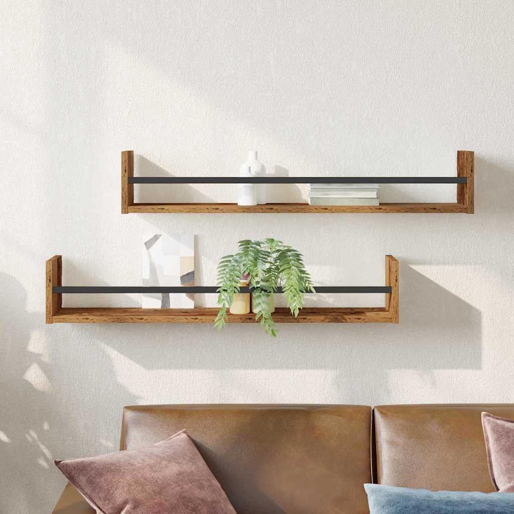 vidaXL Wandregal Wandmontiert 2 pcs Altholz 80 x 16 x 14 cm, Rechteckiges, modernes Wandregal, viel