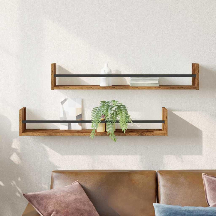 vidaXL Wandregal Wandmontiert 2 pcs Altholz 80 x 16 x 14 cm, Rechteckiges, modernes Wandregal, viel