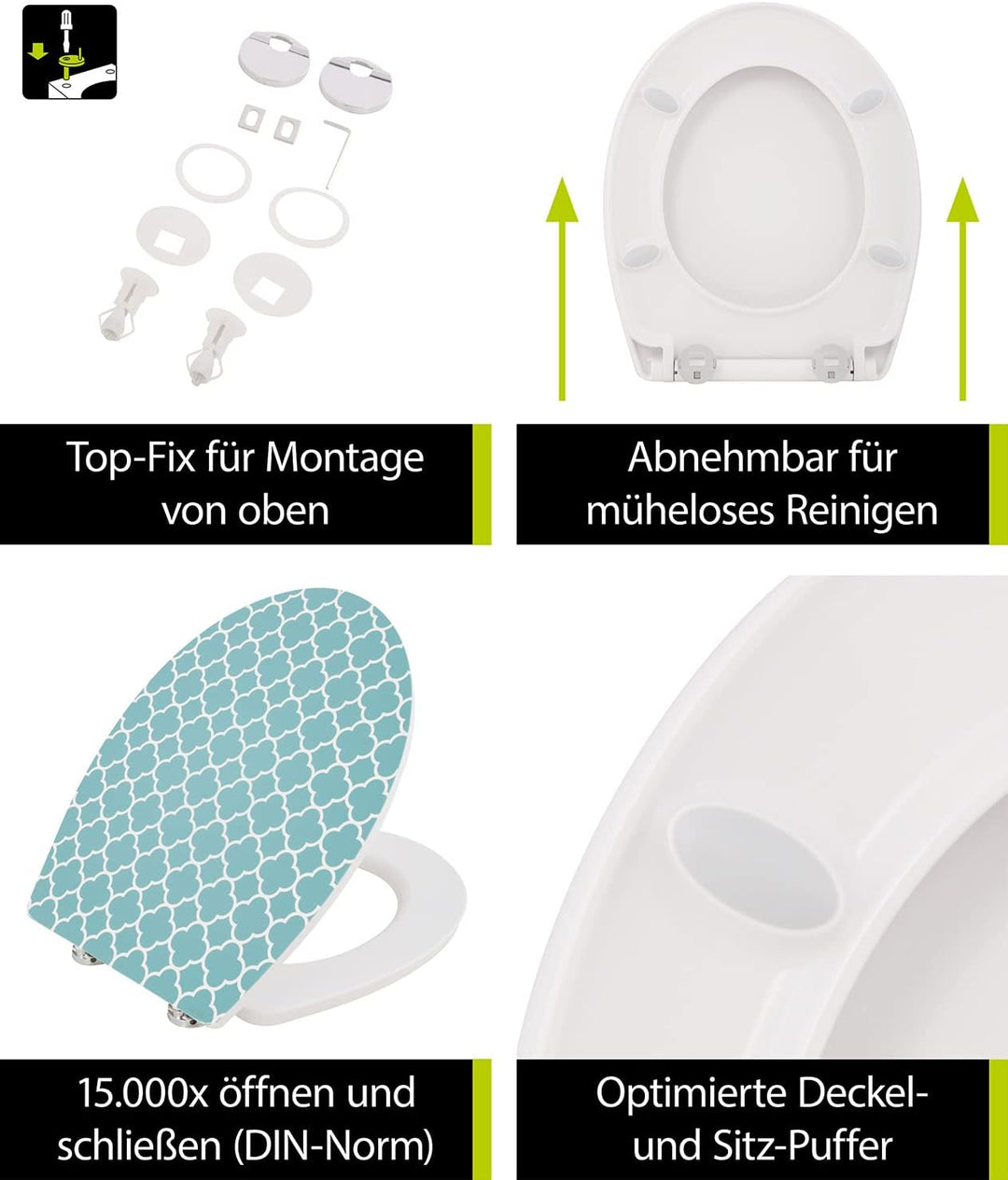 aquaSu® WC-Sitz mit Motiv Retro Chic | Duroplast Toilettendeckel mit Absenkautomatik | Belastbar bis