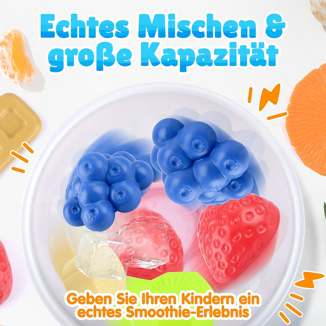 PLAY Smoothie Mixer für Kinder, Kinderküche Zubehör Set mit Mixer, Lebensmittel Spielzeug, Realistis