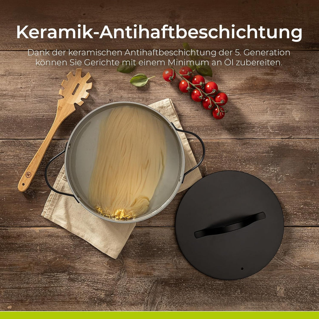 Be Living Essential Kochtopf mit Deckel Ø 24 cm (4 L) Induktion Schmortopf, Non Stick Keramik Antiha