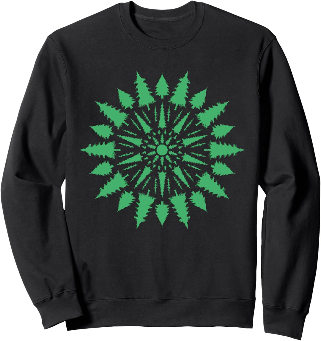 Retro Pine Trees Green Mandala Zen & Nature Graphic Sweatshirt