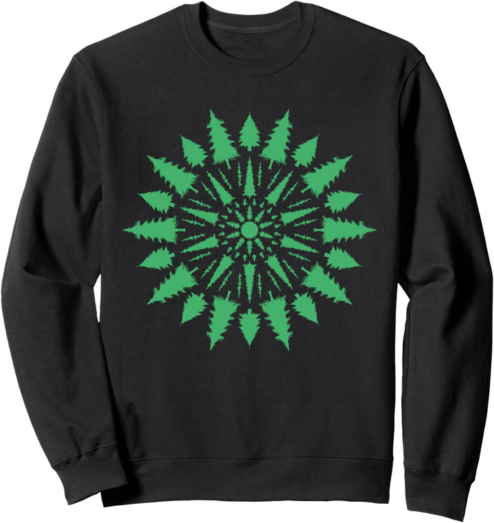 Retro Pine Trees Green Mandala Zen & Nature Graphic Sweatshirt