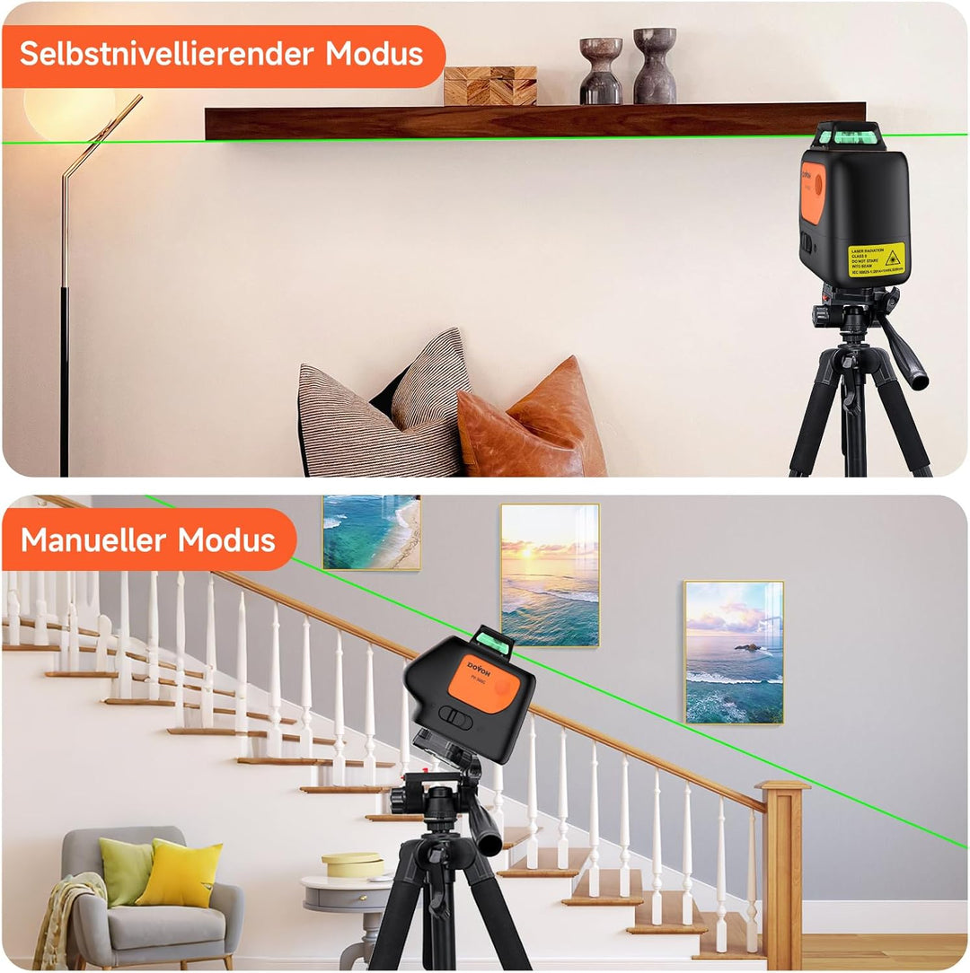 Kreuzlinienlaser mit 2 Lotpunkten, DOVOH Laser mit Stativ PV-360G-KIT | Lotpunkten Laser für den Hei