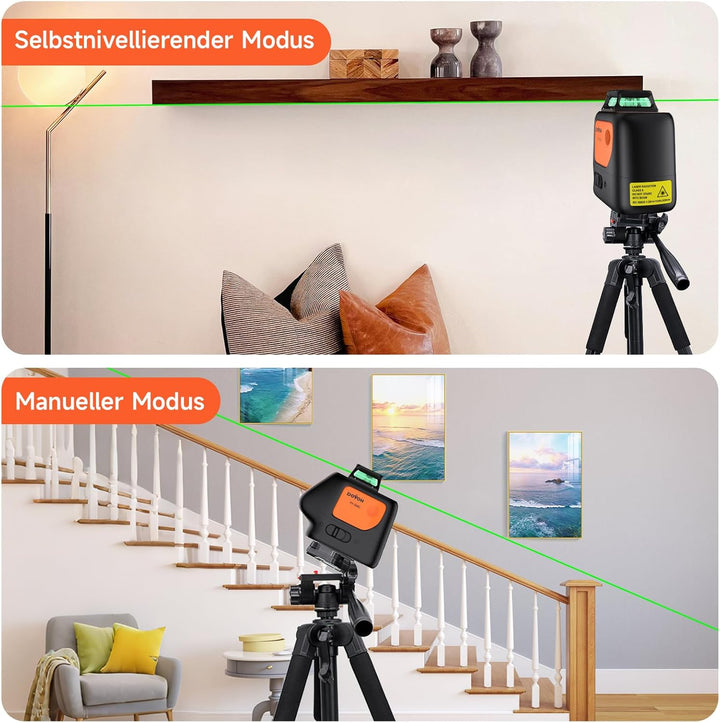 Kreuzlinienlaser mit 2 Lotpunkten, DOVOH Laser mit Stativ PV-360G-KIT | Lotpunkten Laser für den Hei