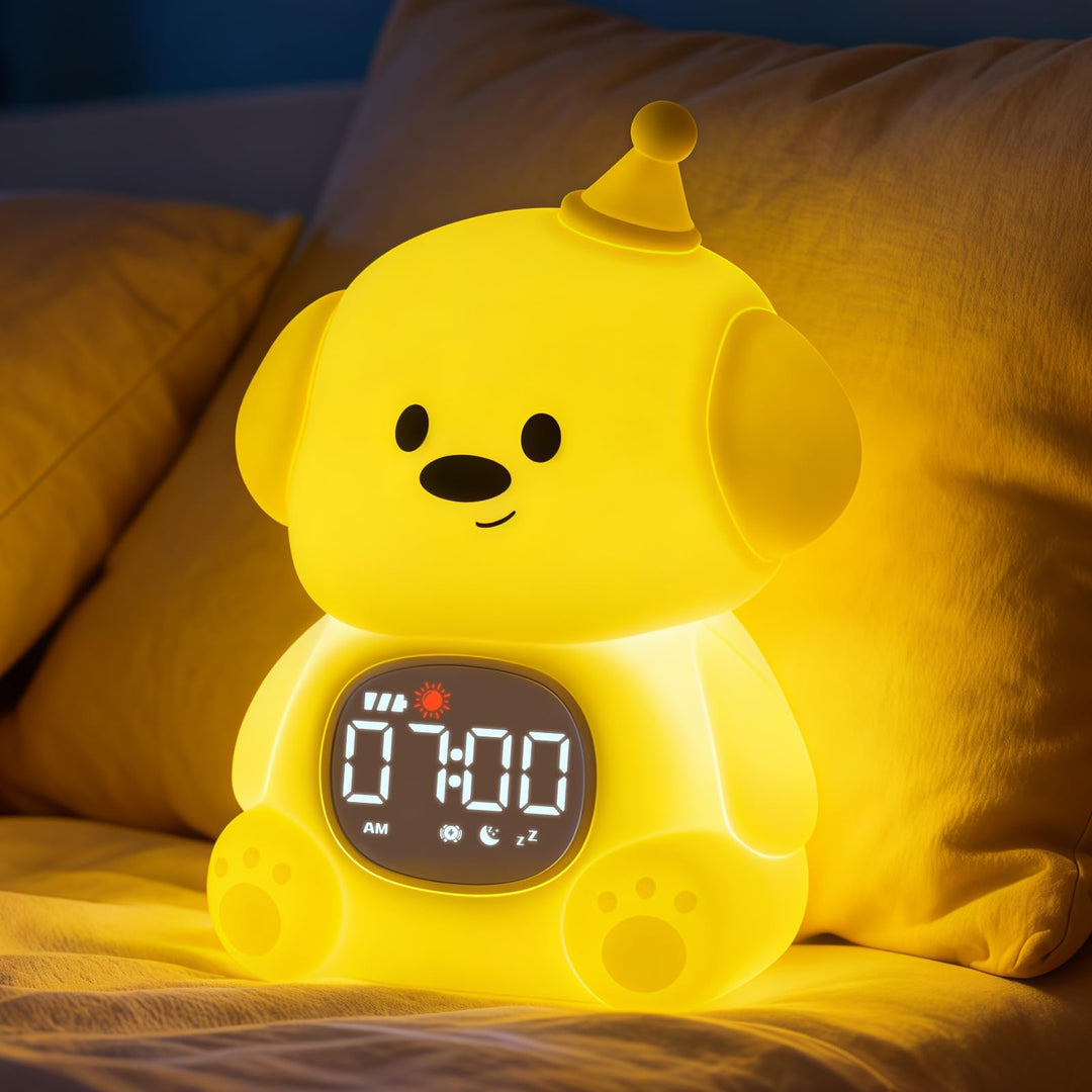 Yiliaw HundKinderwecker mit Nachtlicht – Schlaftrainer &amp; Aufwachuhr, wiederaufladbare Silikonlampe f