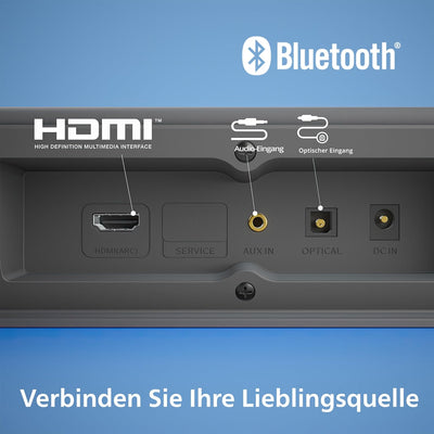 Philips TAB5308/10 Soundbar 2.1 mit kabellosem Subwoofer | 140 W | 4,5" Woofer | 4 EQ-Modi | HDMI AR