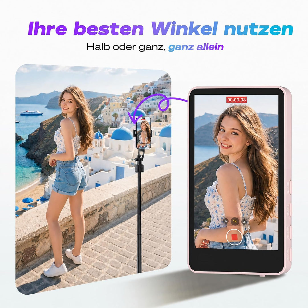 SYNCO XView Handy Selfie Monitor für iPhone 7-17 &amp; Android (Rosa) | 50m Kabellos, 3H Akku, 1080p Unt