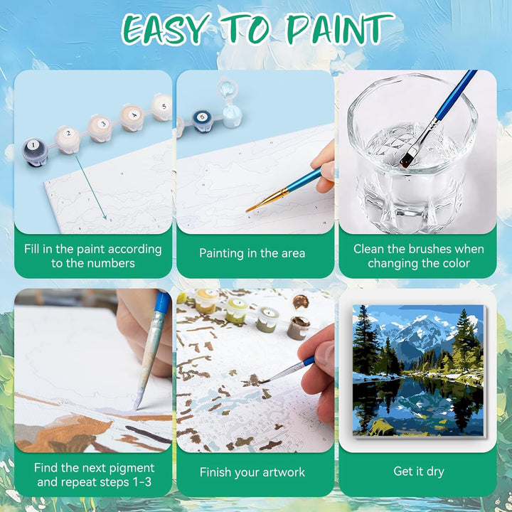 Ninonly 4 Stück Malen Nach Zahlen Erwachsene mit Rahmen Paint by Numbers Adult mit Pinseln und Rahme