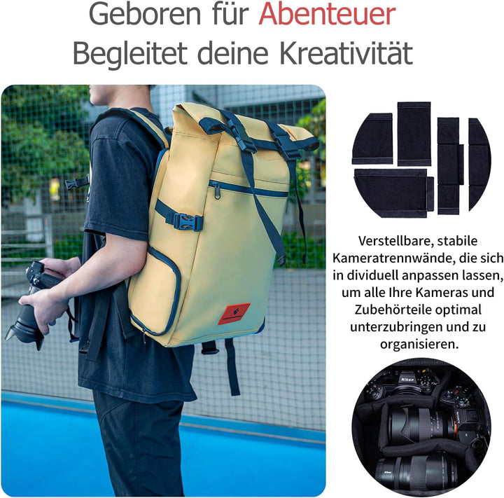 Kamerarucksack wasserdicht mit Trinksystem | Modularer Fotorucksack für Stativ | Schneller Kamera-Zu