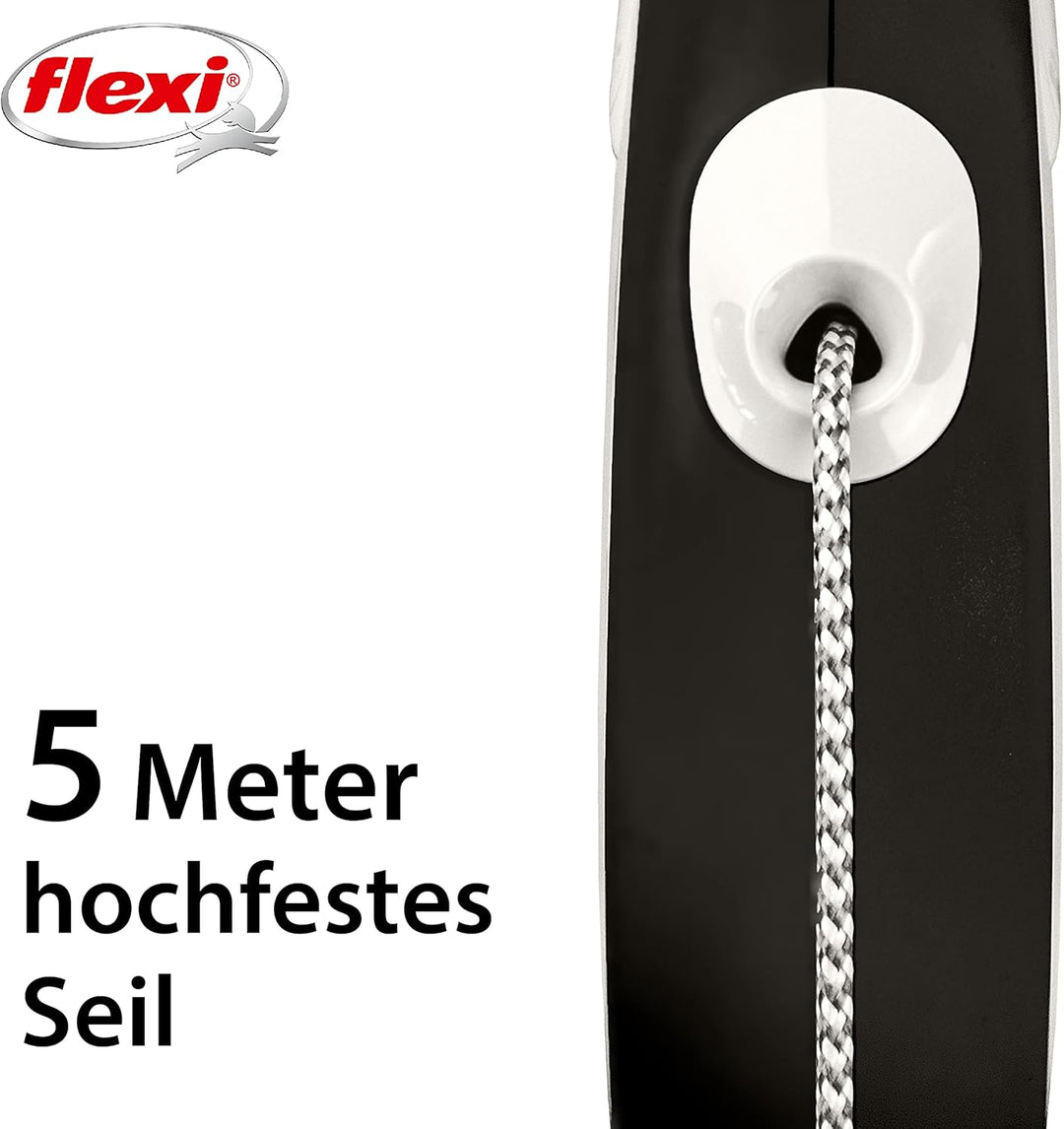 Flexi Leine New Comfort, Hundeleine Katzenleine Rollleine, Schwarz, M 20kg / 5m Seil Schwarz M 5m-20