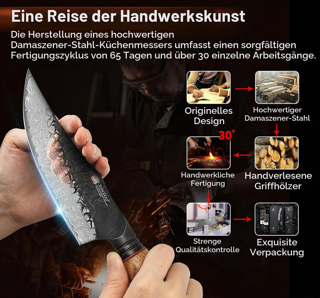 XINZUO 15cm Ausbeinmesser Wikinger Messer 67 Schichten Damaststahl Handgeschmiedetes Kochmesser Scha