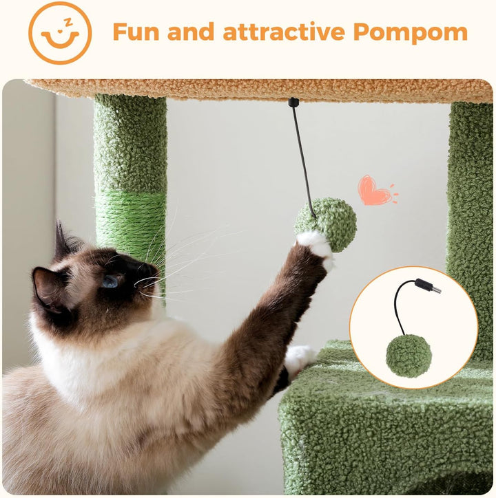 PAWZ Road Kaktus Katzenbaum mit Metall-Plüsch-Hängematte, Katzenturm für ausgewachsene Katzen mit 2-