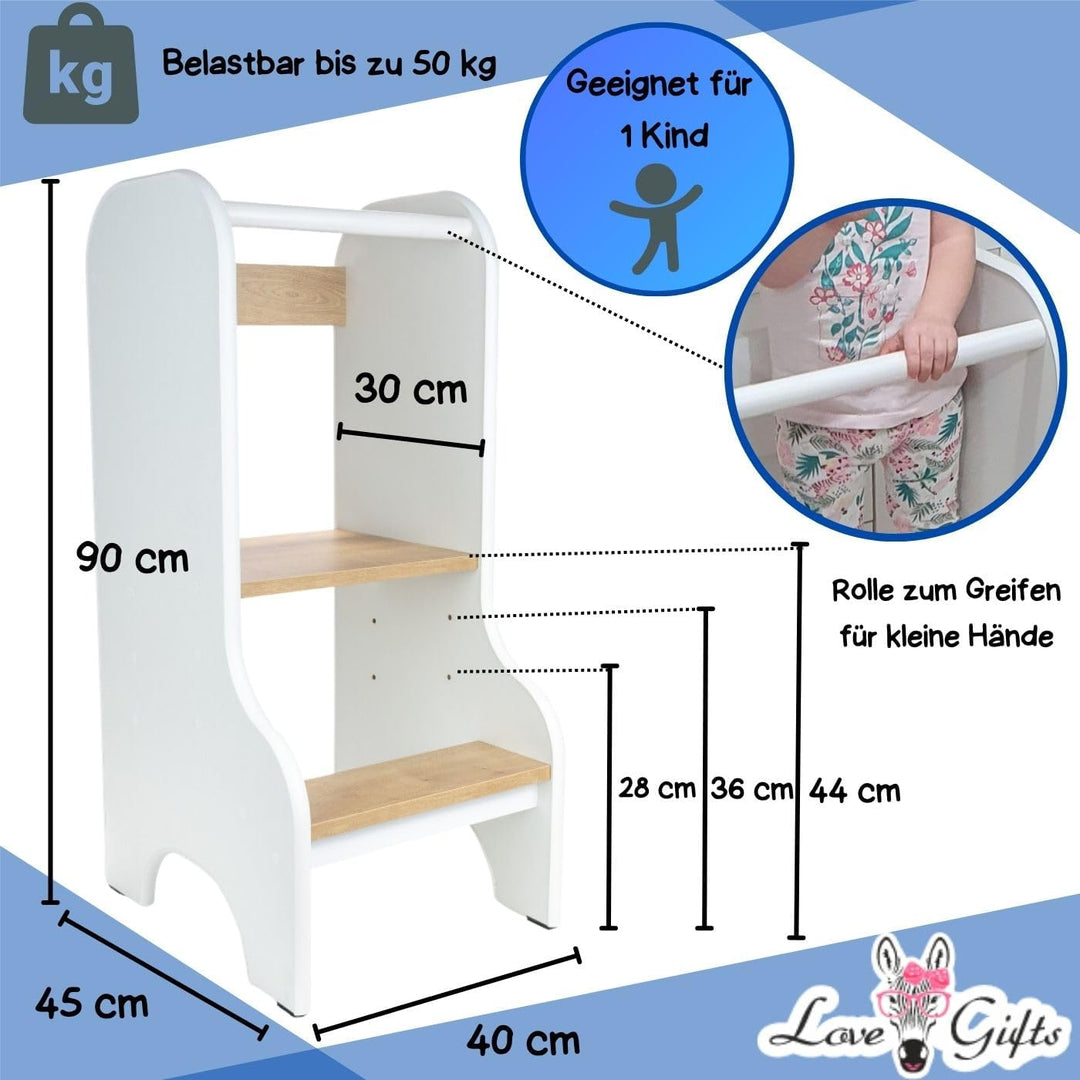 Love Gifts® Lernturm für Kinder mit Kippschutz und höhenverstellbar | Learning Tower mit sicheren Ka