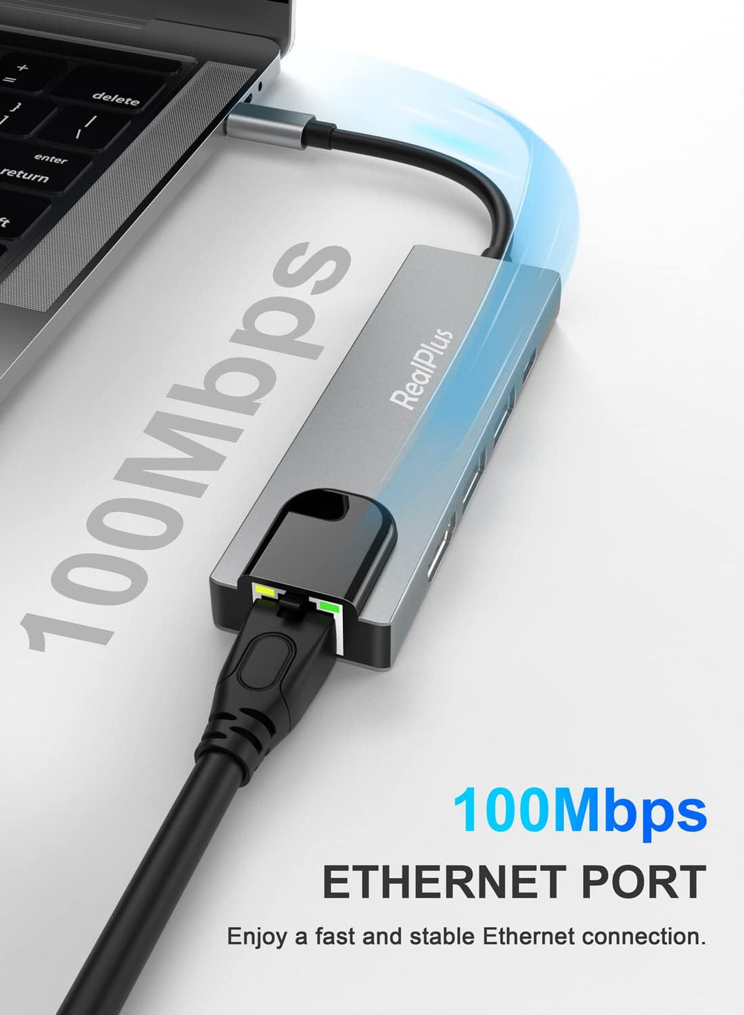 USB C Hub,RealPlus 5-in-1 USB C Adapter mit 4K HDMI, 10/100 Mbps Ethernet RJ45, 100W PD, 1 USB 3.0,1