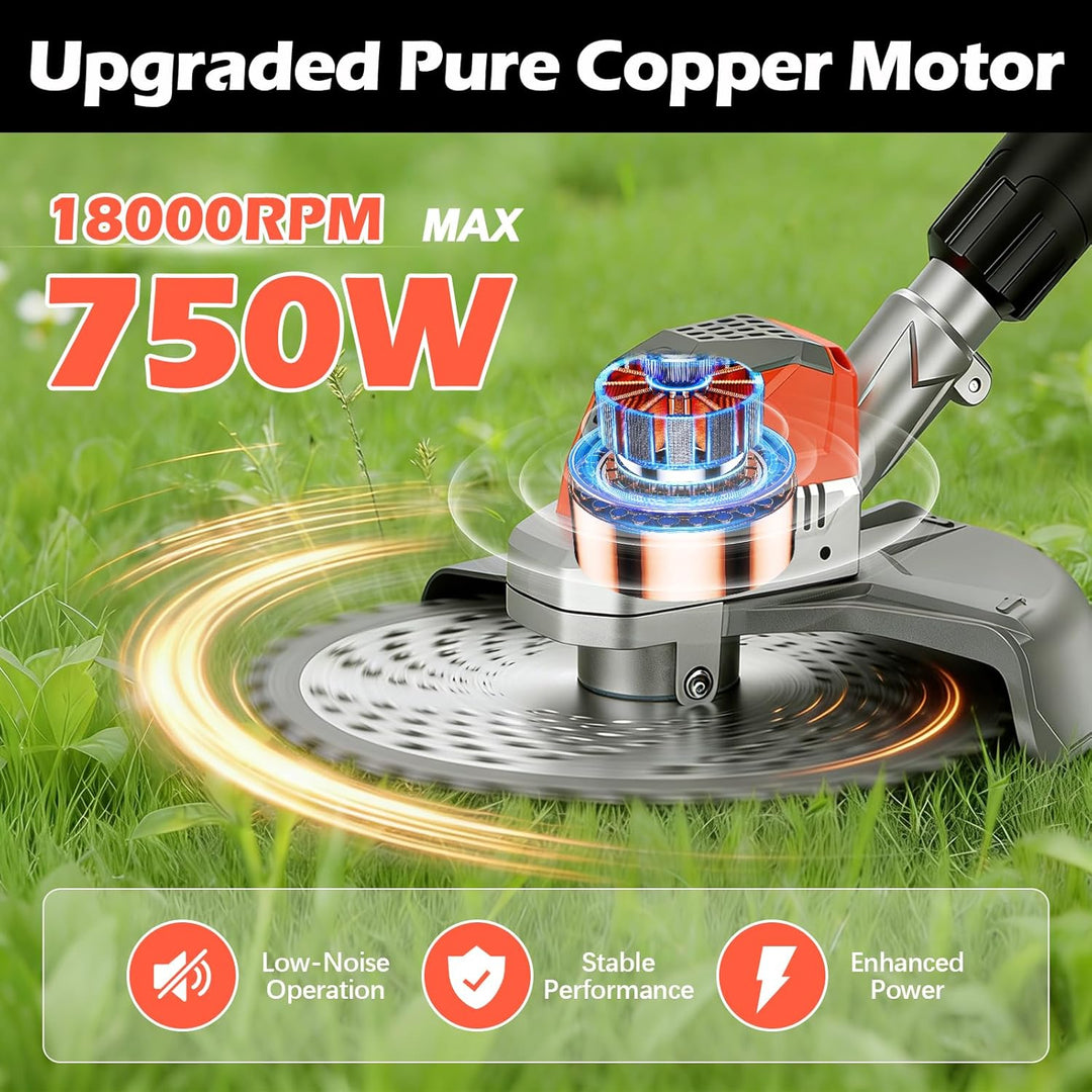 Rasentrimmer mit Akku 2x3.0Ah Batterie und Unkrautbürste,4-in-1 Freischneider & Motorsense Akku mit
