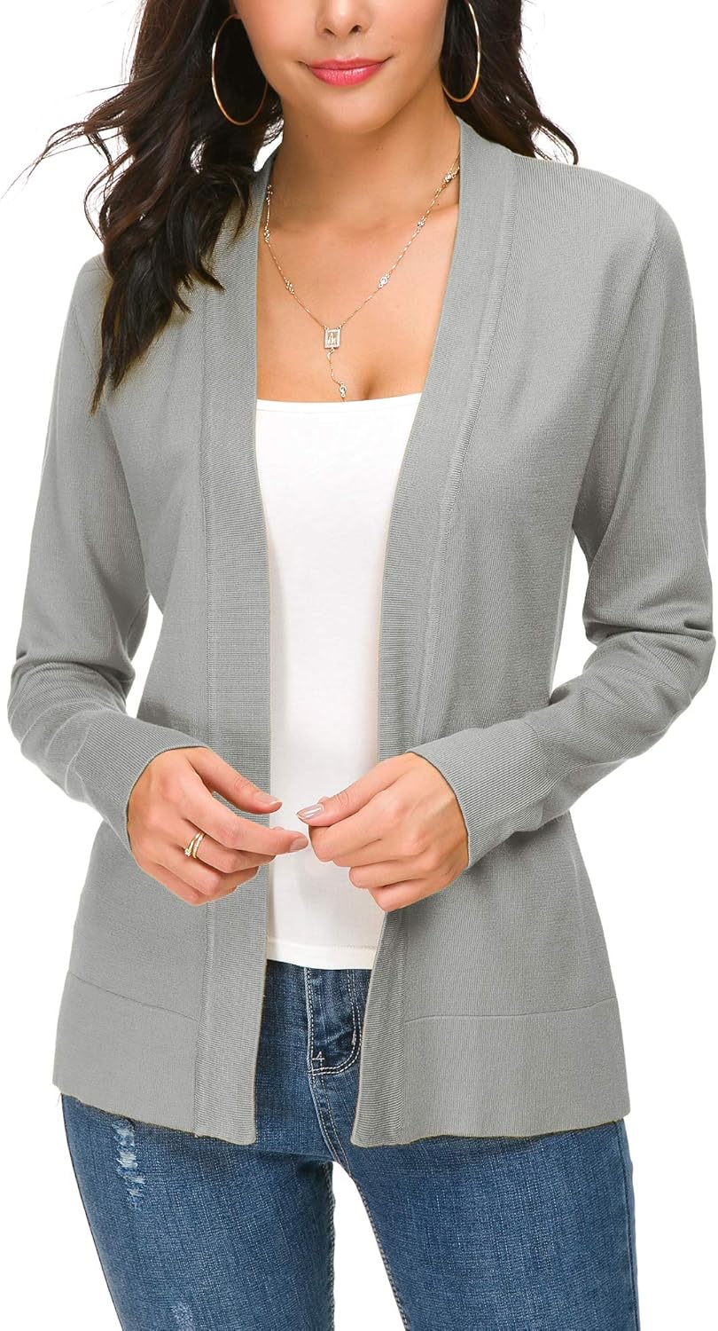 EXCHIC Damen Elegant Langarm Elastisch Strickjacke Cardigan Casual Leicht V-Ausschnitt Gestrickt Bla
