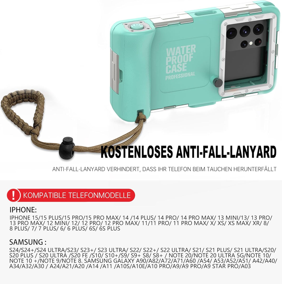 Unterwasser-Tauchgehäuse für iPhone, Samsung Galaxy, Huawei Xiaomi Redmi Smartphones, Professionelle