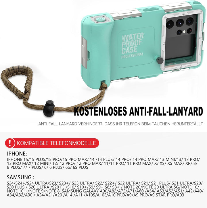 Unterwasser-Tauchgehäuse für iPhone, Samsung Galaxy, Huawei Xiaomi Redmi Smartphones, Professionelle