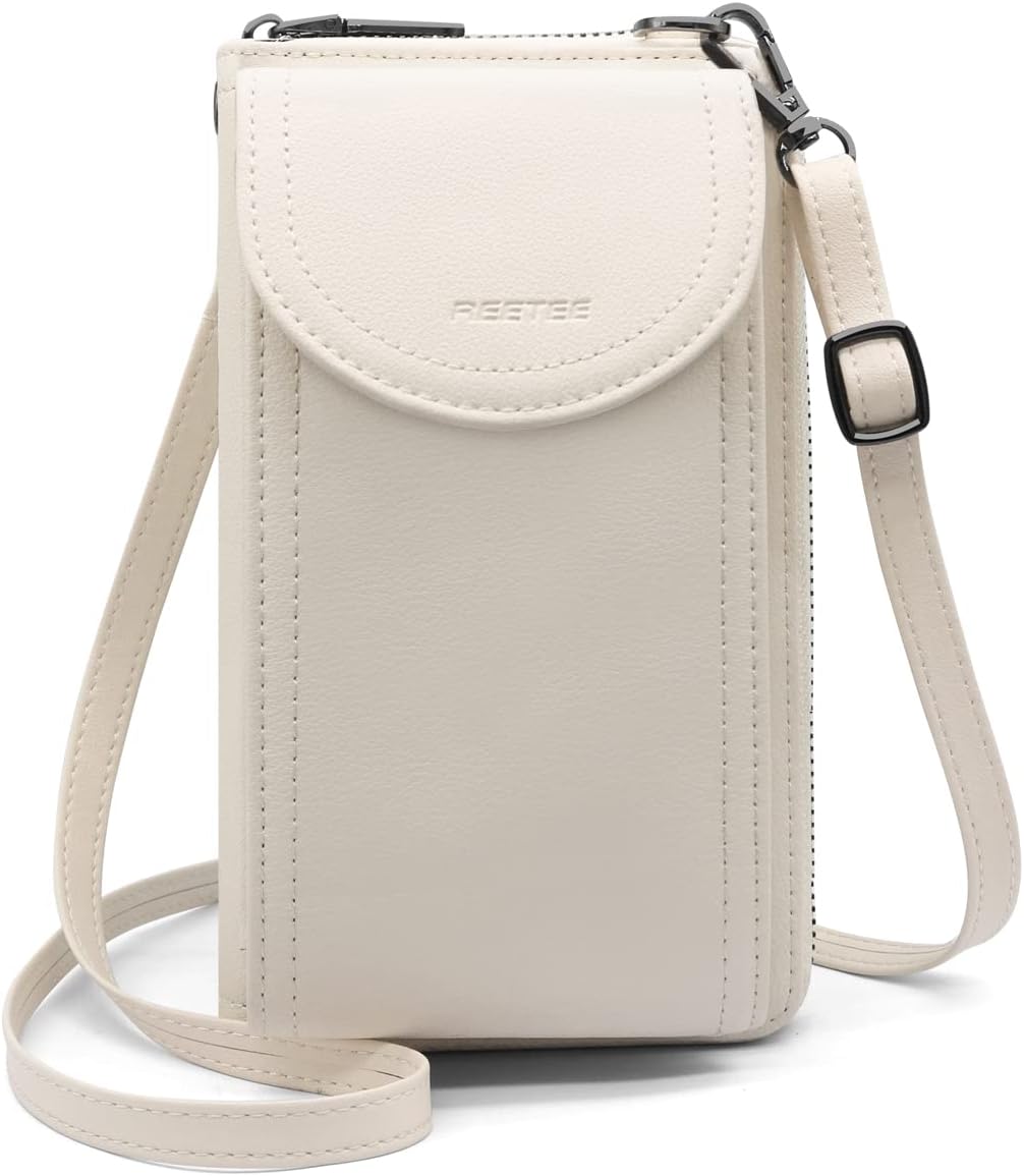 REETEE Handytasche zum Umhängen RFID Schutz Geldbeutel Damen Handy Umhängetasche Leder Viele Fächer