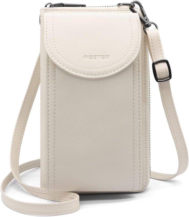 REETEE Handytasche zum Umhängen RFID Schutz Geldbeutel Damen Handy Umhängetasche Leder Viele Fächer