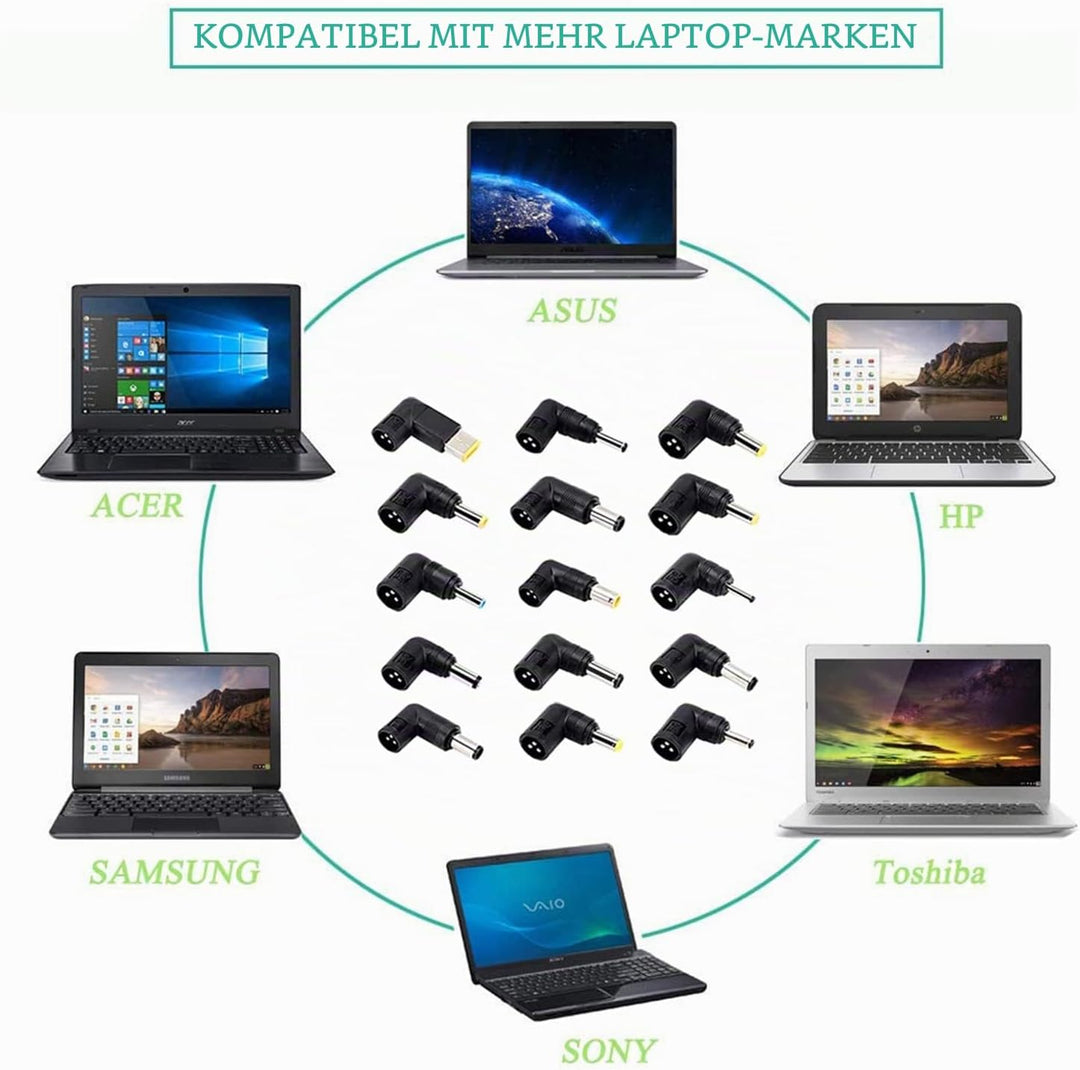 90W Universal Laptop Ladegerät Netzteil, 90W Netzteil mit 15 Anschlüssen für Notebook Ultrabook Tosh