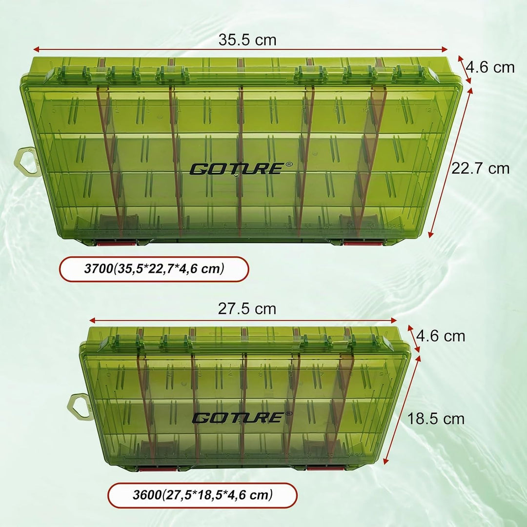 Goture Verdickte Köderbox Angeln 3700 - Transparente Angelbox mit Messlineal, Verstellbaren Trennwän