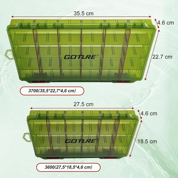 Goture Verdickte Köderbox Angeln 3700 - Transparente Angelbox mit Messlineal, Verstellbaren Trennwän