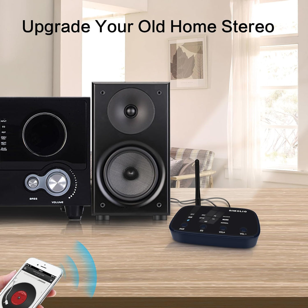 SIMOLIO Bluetooth Empfänger für Stereoanlage, Bluetooth 5.0 Receiver HiFi mit Cinch/3,5mm AUX/optisc
