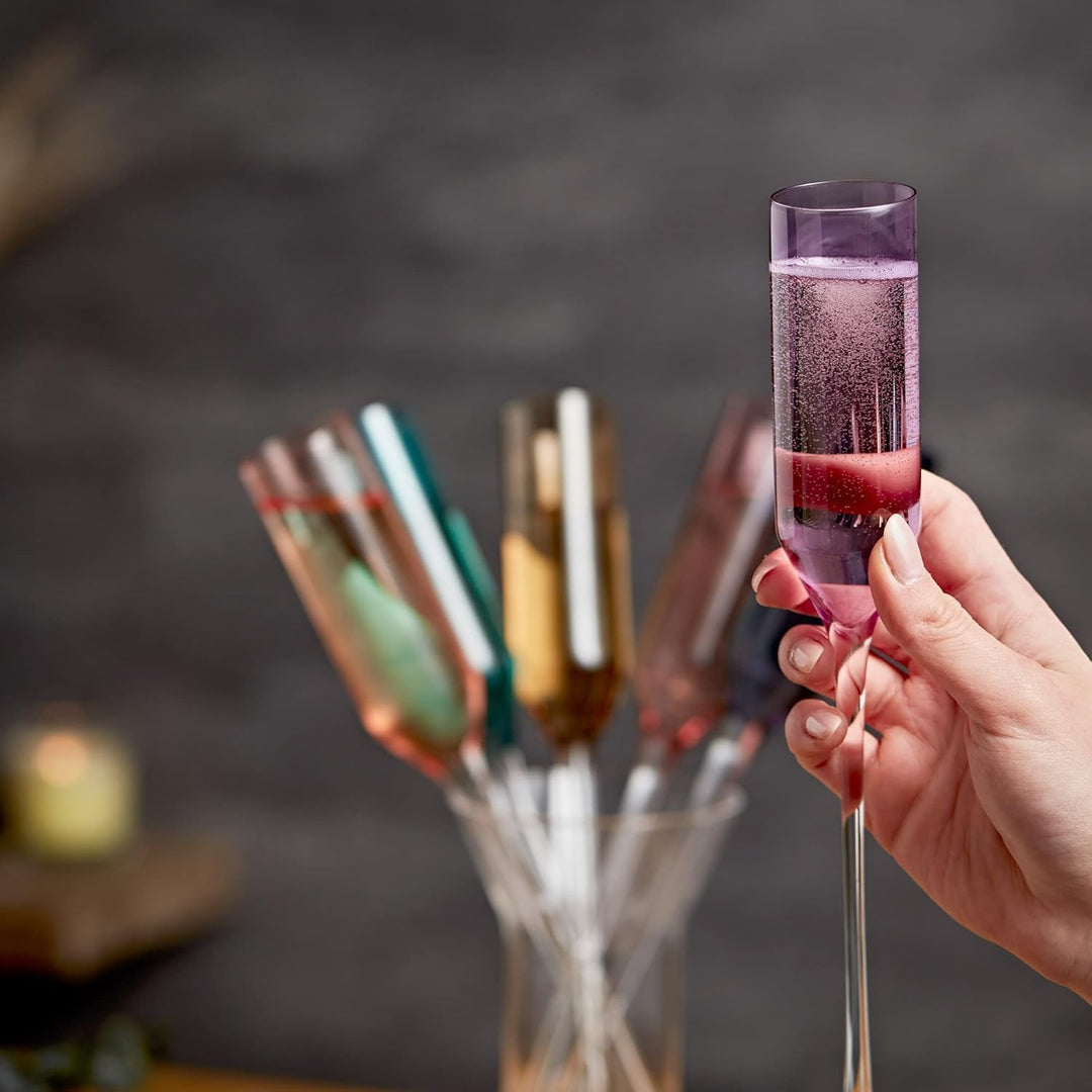 Ombre-Metallic-Glas-Champagner-Set mit Vase, Set mit 6 stilvollen, farbigen, bodenlosen Partygläsern