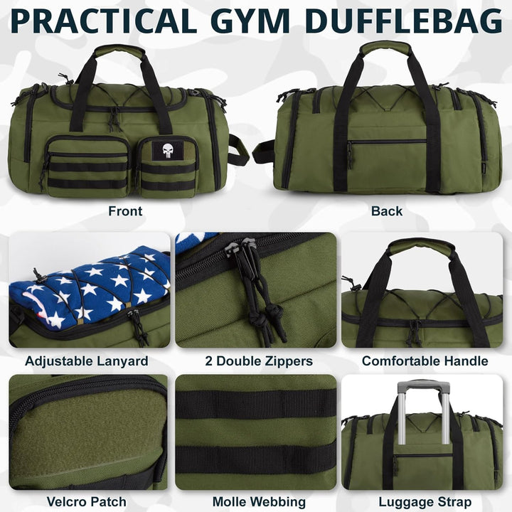 Taktische Sporttasche für Herren, 50L Grosse 3-in-1-Sport-Reisetasche mit Schuhfach, Wasserabweisend