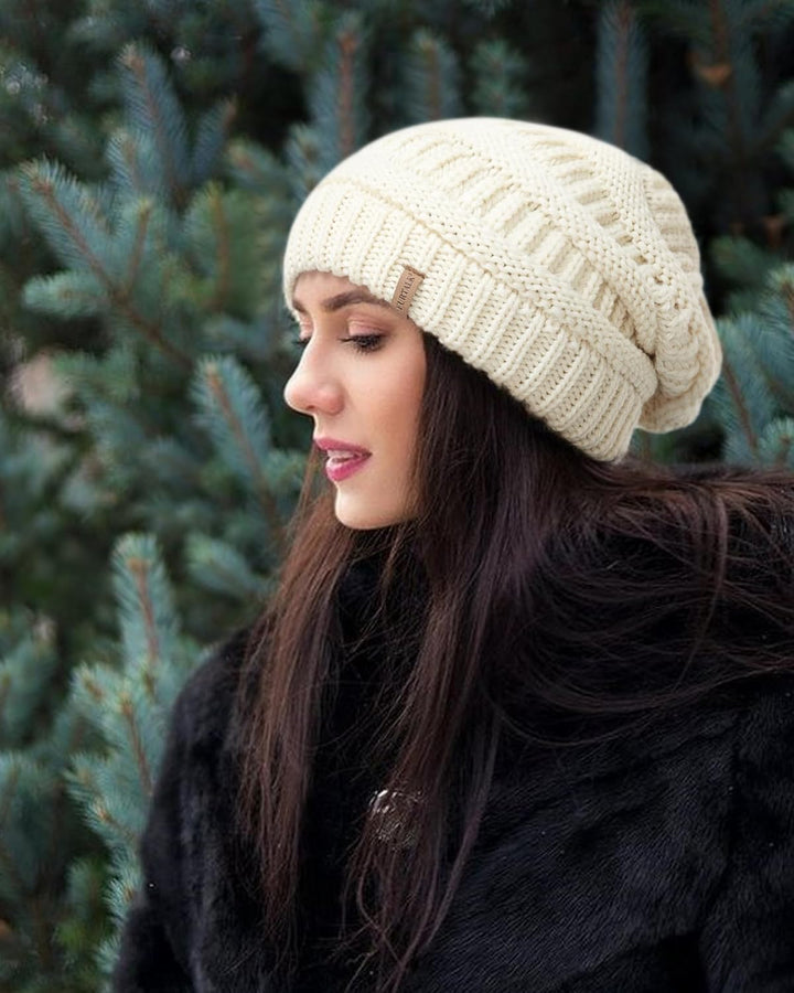 FURTALK Damen Beanie Mütze Warme Wintermütze mit Weichem Innenfutter Gefütterte Strickmütze, Beige