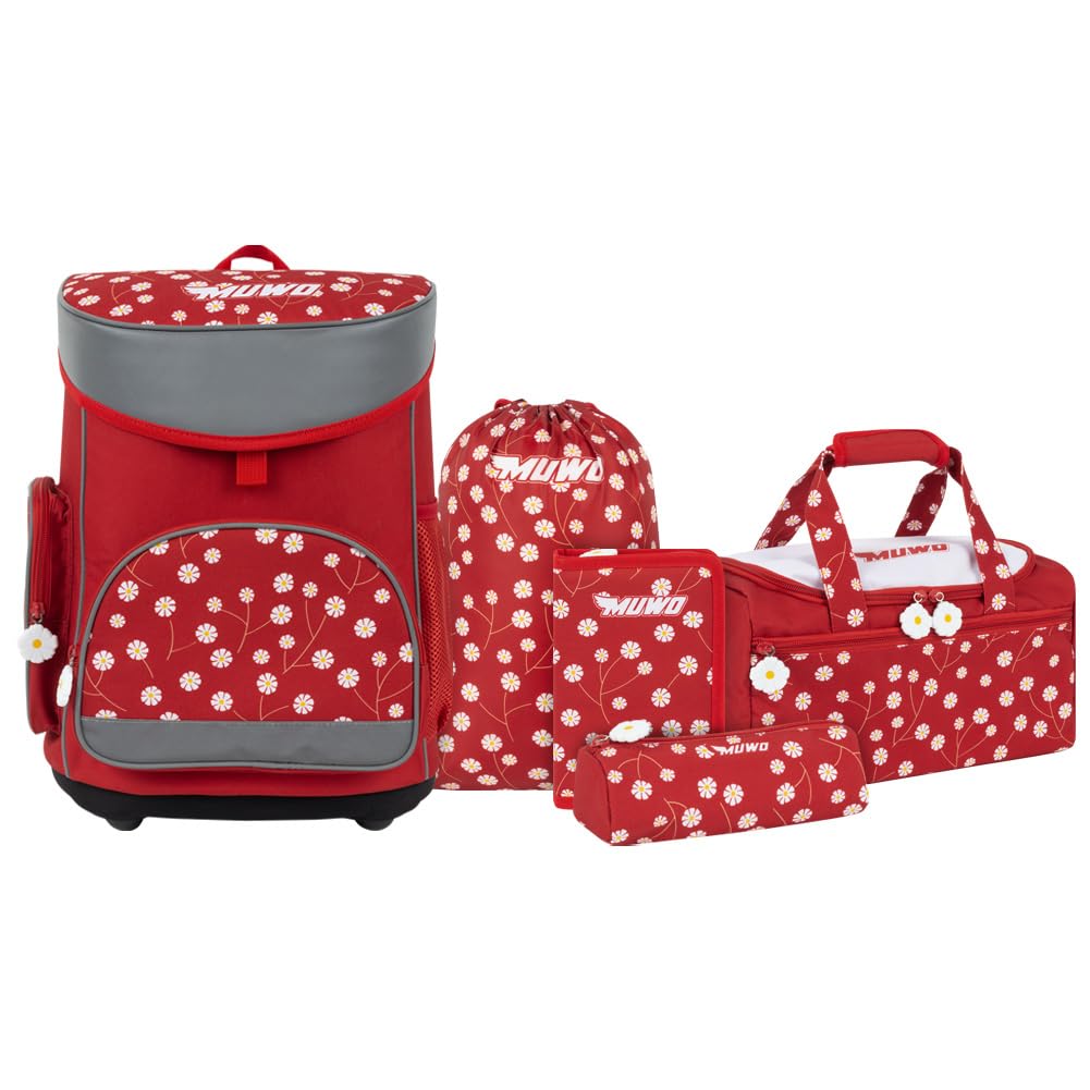 MUWO Kinder Schulranzen Set 5tlg. ergonomischer leichter Schulrucksack mit Sporttasche, Turnbeutel,
