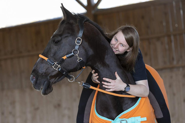 indira Seil-Leder-Halfter pro Flex PP-Strick-Echtleder (Pony, Orange 01) Pony Orange 01, Pony Orange