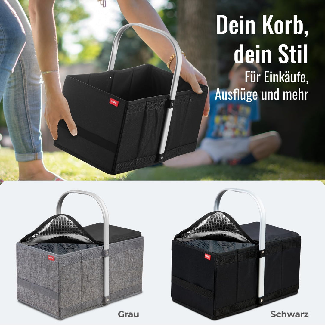 achilles Handle-Box cool, Einkaufskorb mit Kühleinsatz, Faltkorb mit Aluminium Griff, Kühlkorb, 40 c