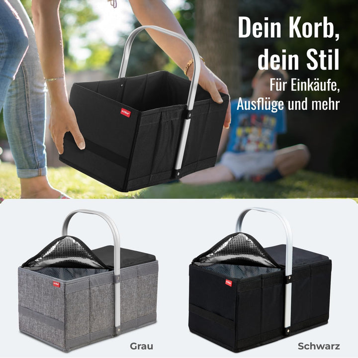achilles Handle-Box cool, Einkaufskorb mit Kühleinsatz, Faltkorb mit Aluminium Griff, Kühlkorb, 40 c