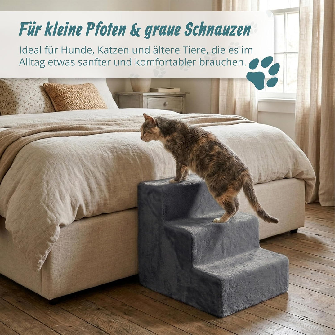 Relaxdays Hundetreppe, 3 Stufen, HxBxT: 36,5 x 35 x 45 cm, 50 kg, Abnehmbarer Stoffbezug, Hunderampe