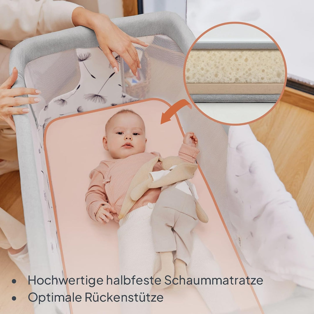 Lionelo Aurora 3 in 1 Babybett bis 9 kg, Beistellbett, Wiege, Höhenverstellug und Einstellung der Ne