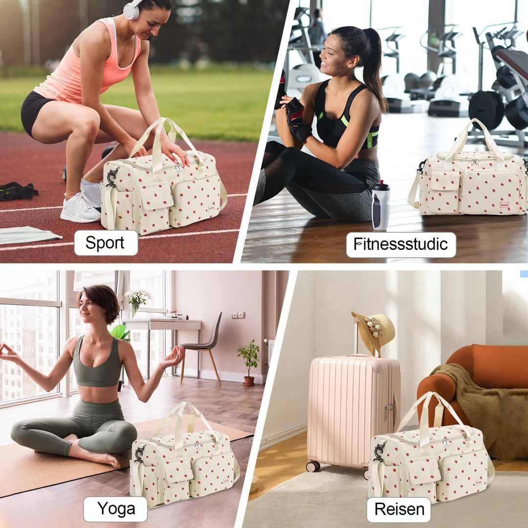Ghope Sporttasche Reisetasche Mädchen Damen mit Schuhfach und Nassfach, Schwimmtasche Badetasche Tee