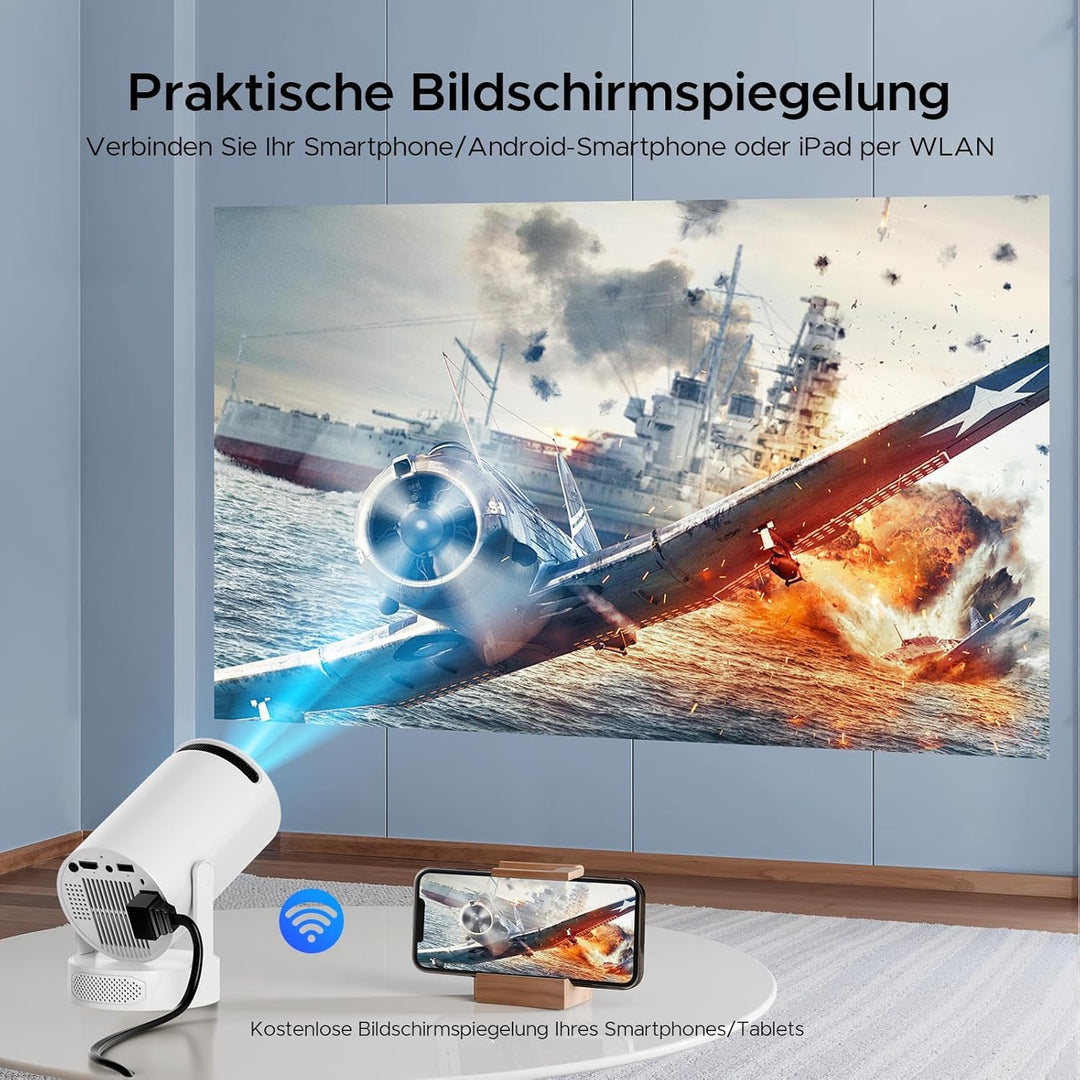 Mini Beamer mit Lautsprecher, Projector unterstützen 1080P 4K, Auto Keystone WiFi6 Tragbarer Beamers