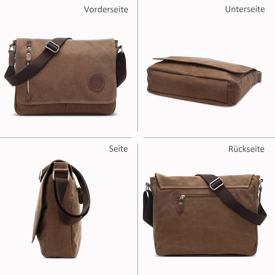 DORRISO Mode Umhängetasche Herren Schultertasche Canvas Schultertaschen für 14 Zoll Laptop Kuriertas