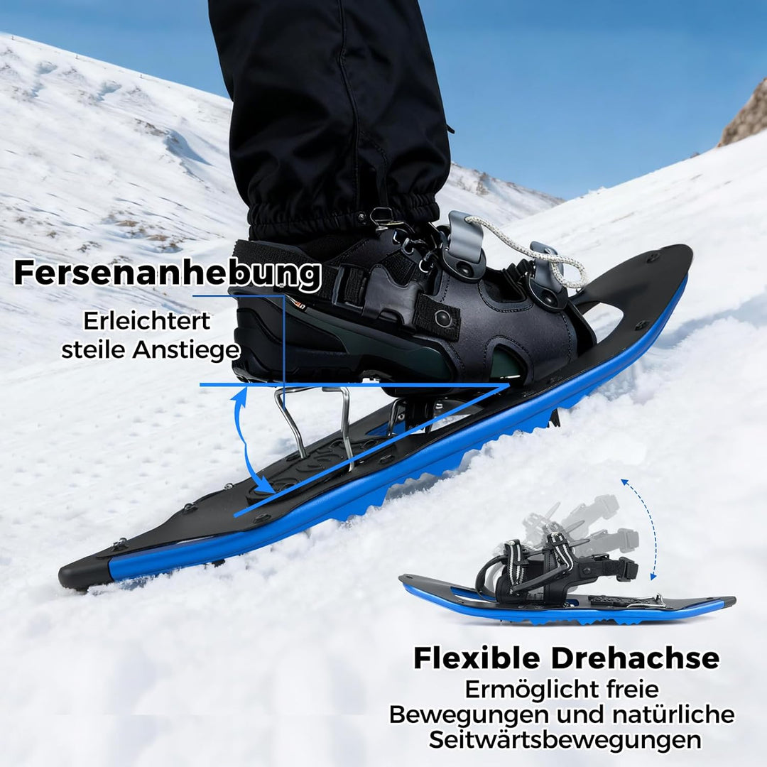 GYMAX leichte Alu Schneeschuhe, Geländeschneeschuh Set mit verstellbar Trekkingstöcke & Tragetasche,